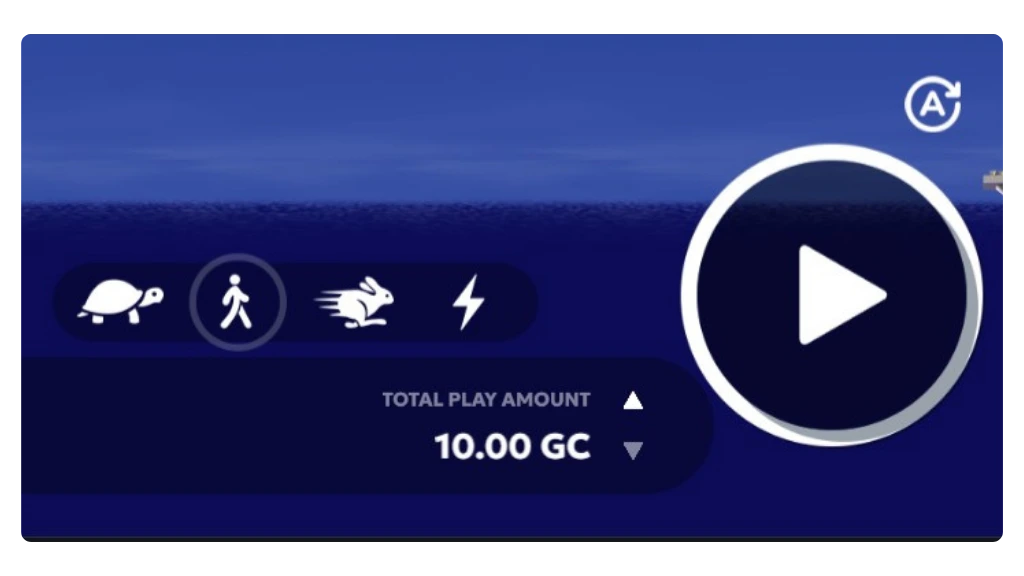 A close-up view of the Avia Masters control panel and betting options. The image shows the bet amount selection buttons (e.g., Min, Max, and specific values), a toggle switch or dial for adjusting the game speed between settings like 'Turtle' and 'Lightning', and a button to initiate the 'Auto-Play' feature.