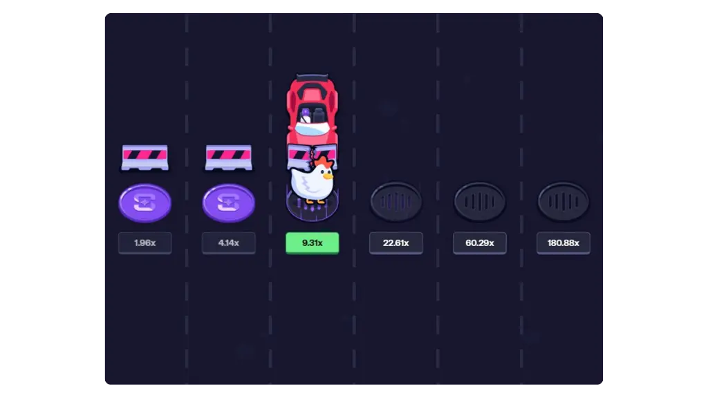 Chicken Road game high risk strategy with larger bet size, dense hazards across the lanes, and high-reward potential — aggressive gameplay with greater volatility